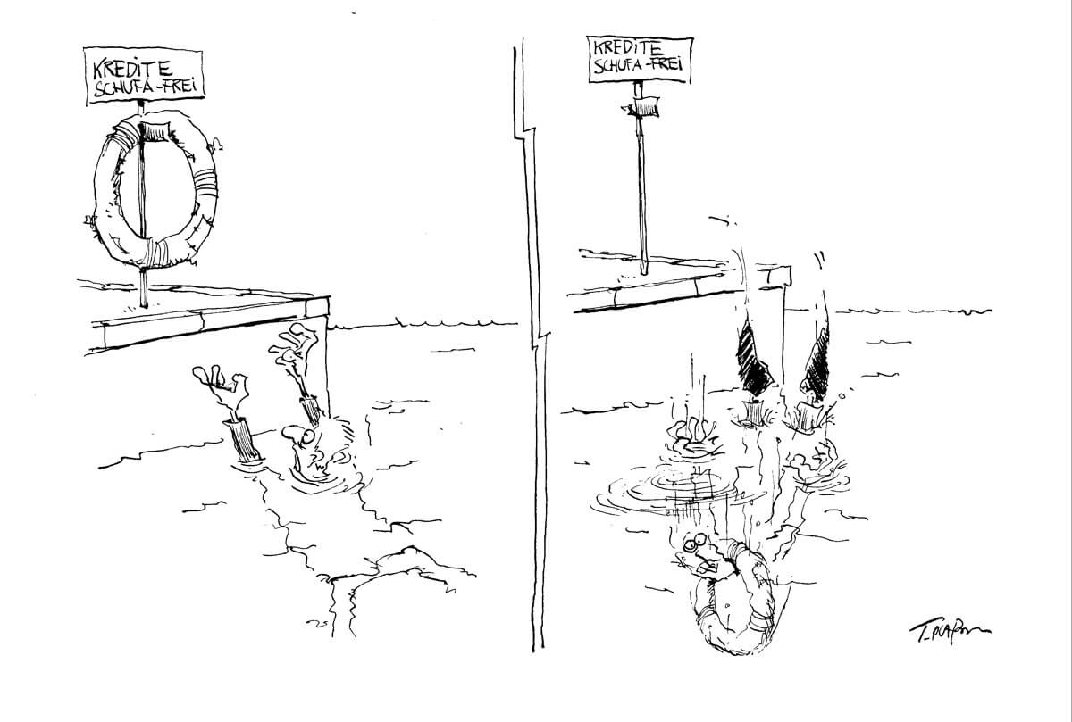 Karikatur Rettungsanker Kredit ohne Schufa
